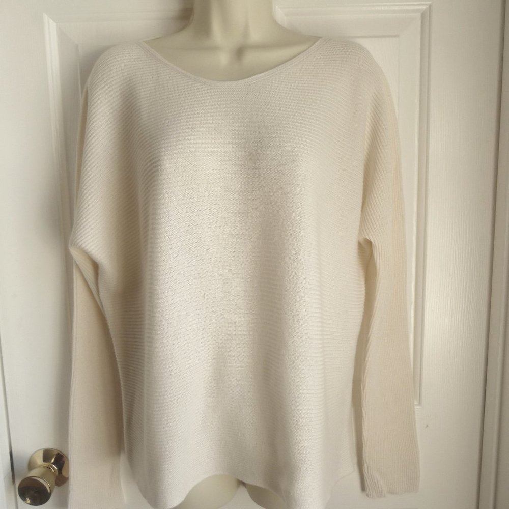 Peruvian Connection Sweater Top L Cream White Ribbed Knit Cotton Modal PERU